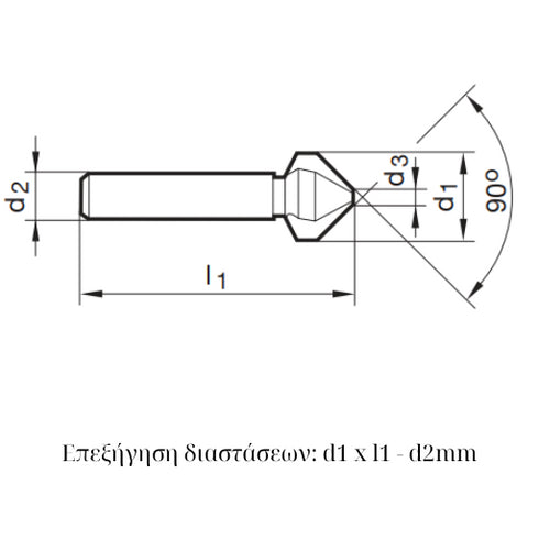 Conical End Mill HSS 3F 90° DIN335 Dimensions